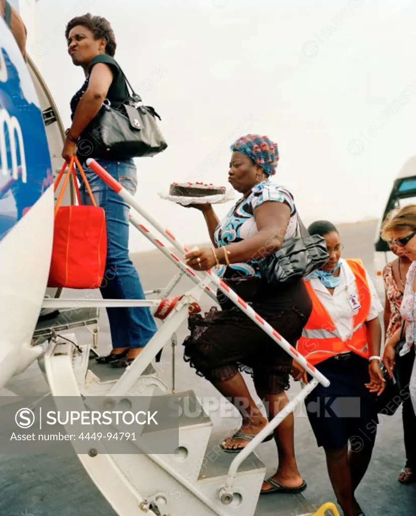 Passengers boarding a TACV flight to Boa Vista, Sal, Ilhas de Barlavento, Republic of Cape Verde, Africa