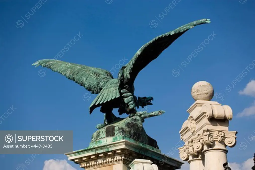 Statue of Turul at the entrance of the Royal Palace on Castle Hill, Buda, Budapest, Hungary