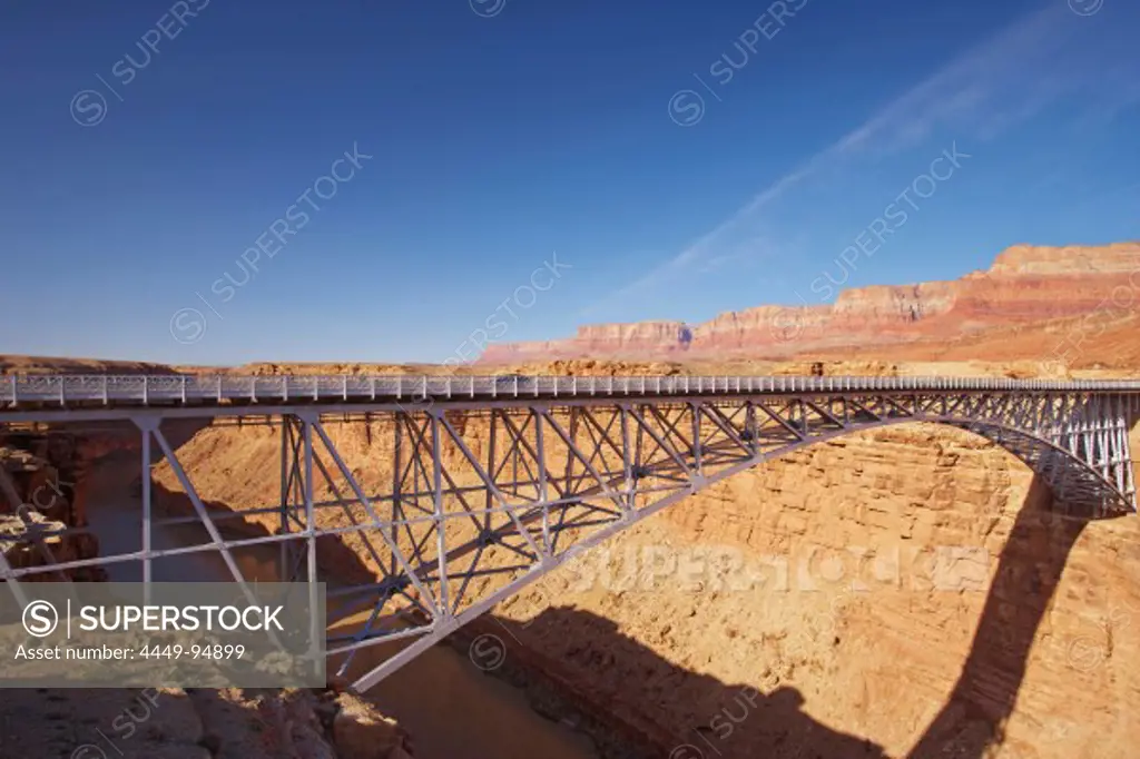 Navajo Bridge across the Colorado river in the morning, Marble Canyon, Vermilion Cliffs, Arizona, USA, America