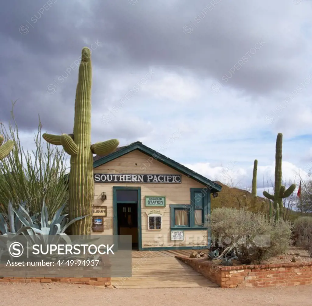Wooden house in a movie sound stage, Old Tucson Studios, Sonora Desert, Arizona, USA, America