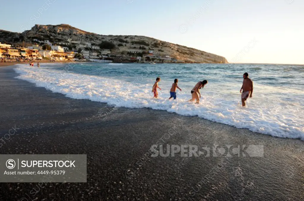 People on the beach of Matala, a village on the south coast of the greek island Crete, Mediterranean Sea, Greece, Europe