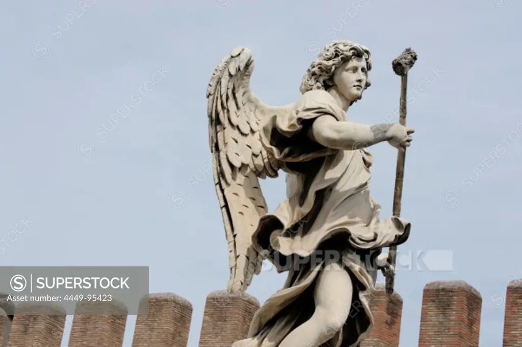 Angel on the bridge Ponte Sant'Angelo, old city centre, Rome, Roma, Italy, Europe