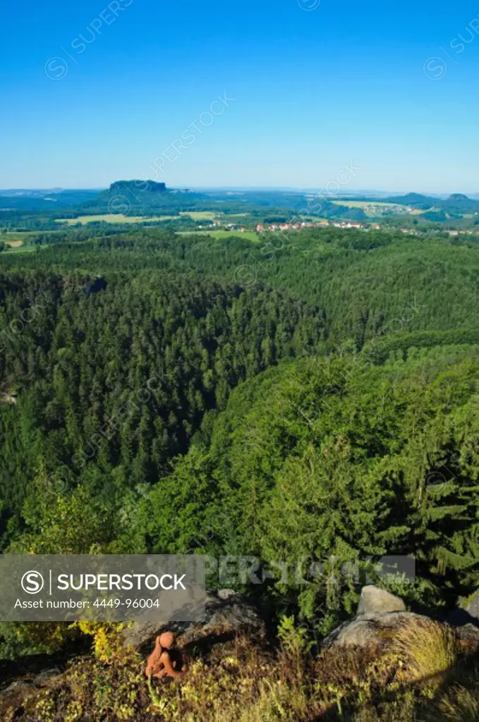 View from Brand viewpoint over woods, Elbe Sandstone mountains, Saxon Switzerland, Saxony, Germany, Europe