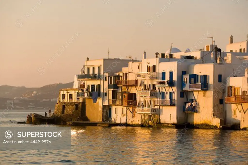 House facade at bank, Little Venice, Mykonos-Town, Mykonos, Greece