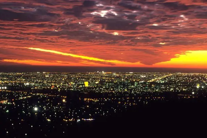 Adelaide City Lights at Sunset, Adelaide, South Australia, Australia