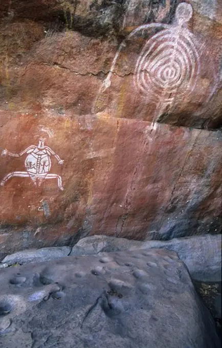 Aboriginal rock art, Aboriginal rock paintings near Cannon Hill, Kakadu National Park, Northern Territory, Australia