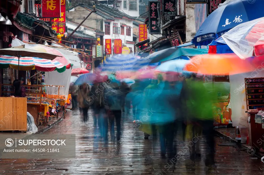 The town of Yangshuo, China in the rain Yangshuo, China