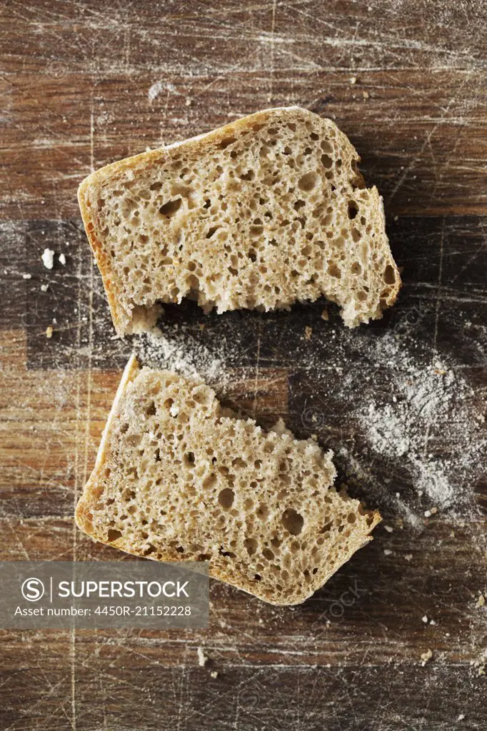 Close up of a freshly baked slice of bread.