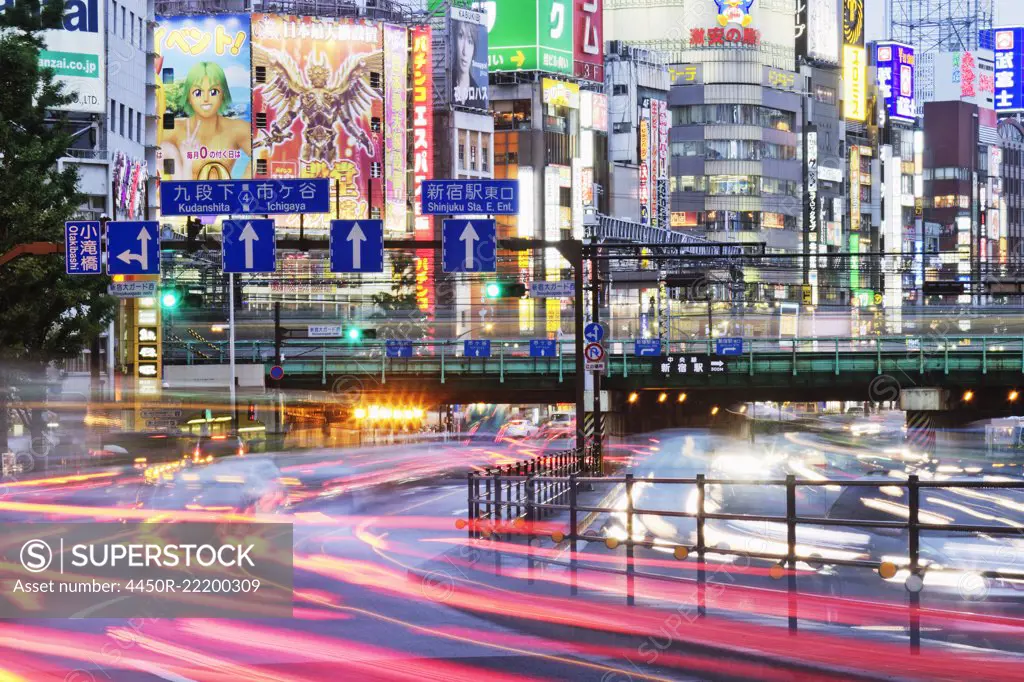 Japanese Downtown Traffic At Dusk