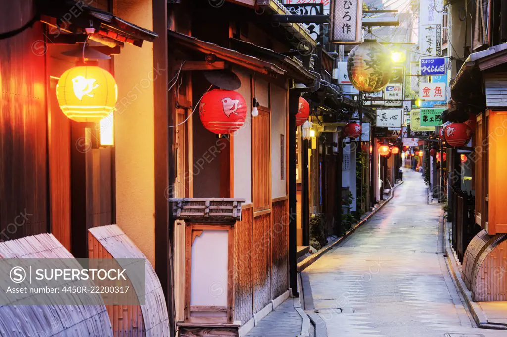Japanese Businesses on a Pedestrian Street