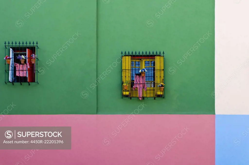 Windows in Colorful Building Exterior
