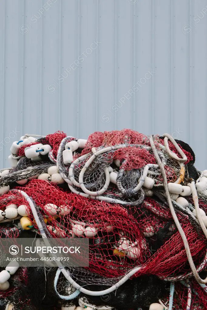 Commercial fishing nets at Fisherman's Terminal, Seattle, USA. Seattle, Washington, USA. 5/31/2012