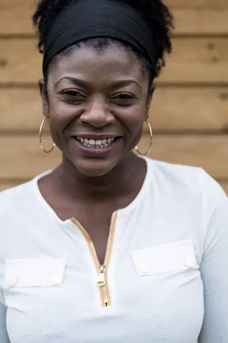 Portrait of black woman looking at camera.