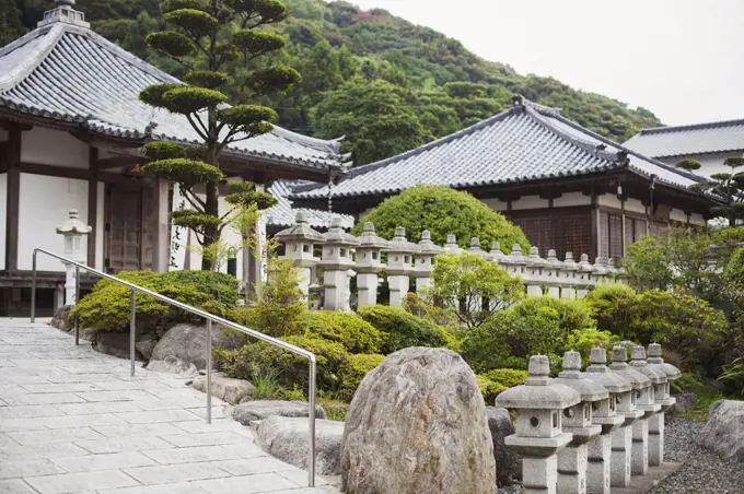Exterior view of Japanese Buddhist temple.