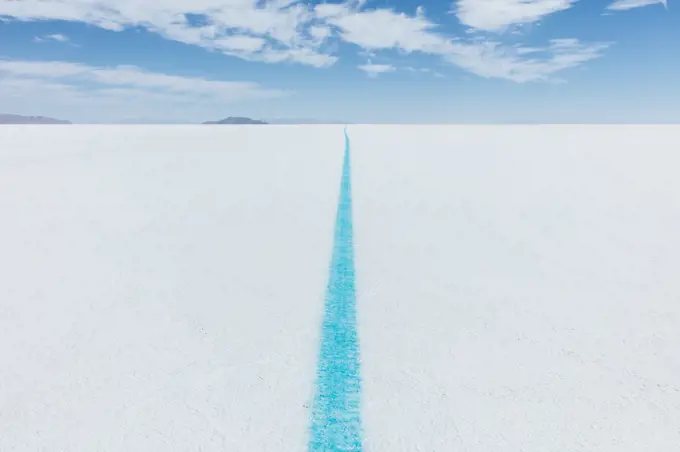 Painted blue line on Salt Flats, marking race course