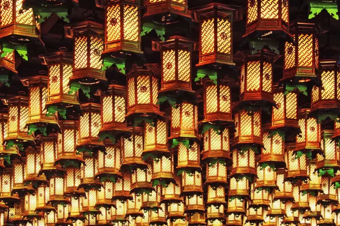 Asian Lanterns Suspended from a Ceiling