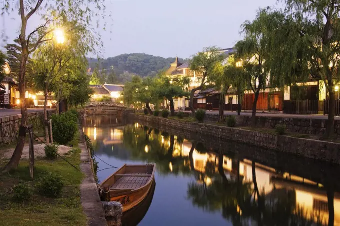 Japanese Canal Scene at Dusk