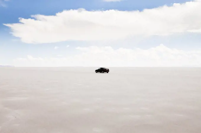 Car Driving on the Utah Salt Flats