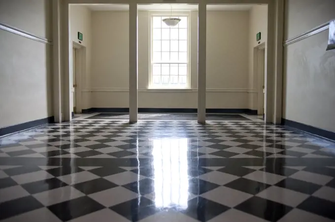 Shiny Checkered Floor of a School
