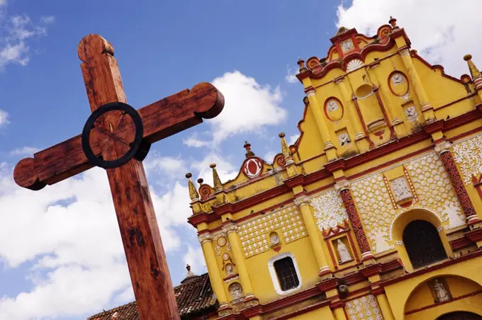 Cross in front of Cathedral of San Cristobal de las Casas, Chiapas, Mexico
