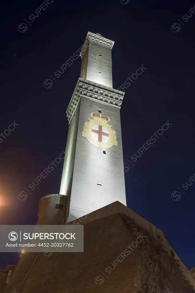 Lighthouse of Genoa is the Tallest Lighthouses in the World, Lanterna di Genova in Dusk in Liguria, Italy.