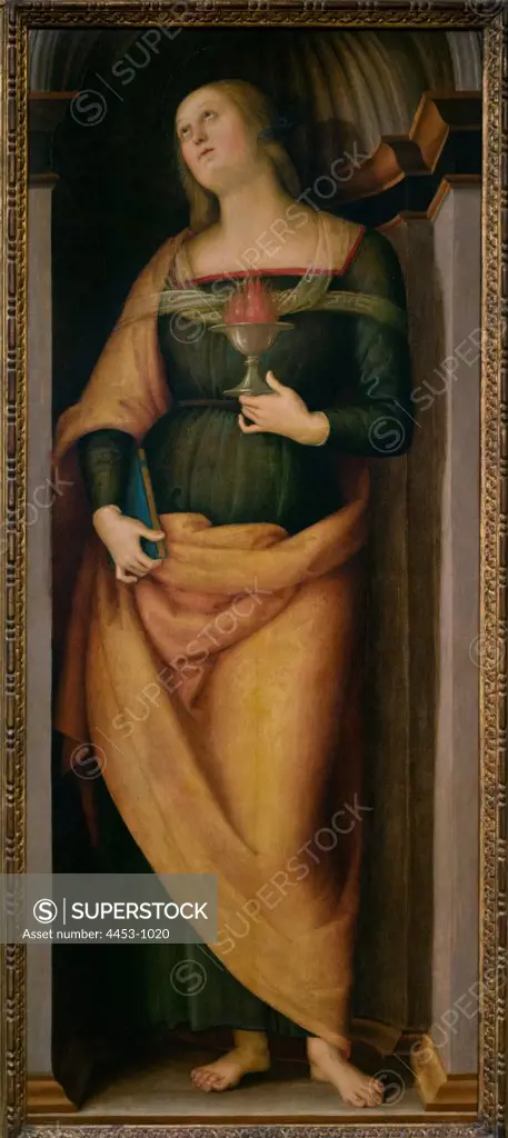 Perugino (Pietro di Cristoforo Vannucci); Italian; Citta della Pieve; 1469 - 1523; Fonugnano; Saint Lucy; Saint John the Baptist; Oil on wood.