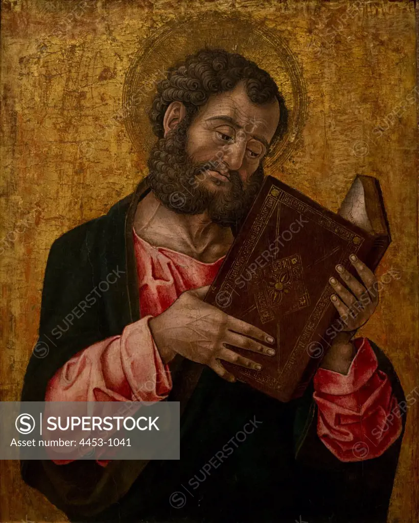 Bartolomeo Vivarini; Italian; active Venice 1450-91; A Saint (Mark ) Reading; Tempera on wood.