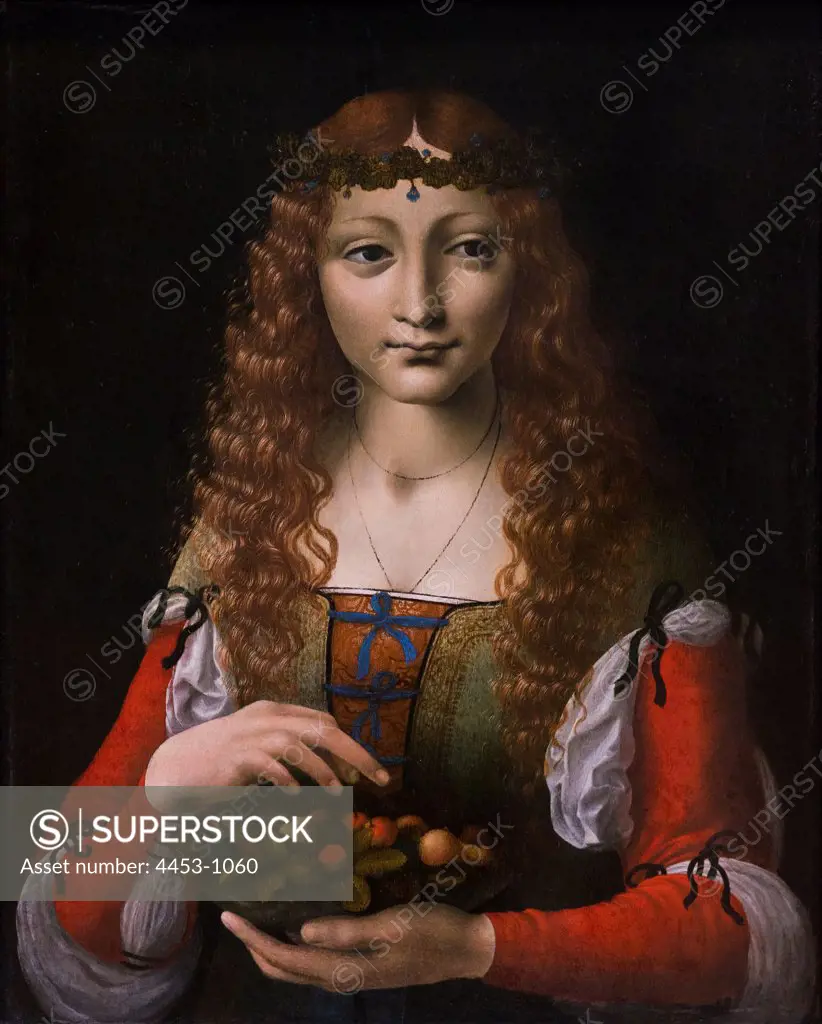 Attributed to Giovanni Ambrogio de Predis; Italian; Milanese; active by 1472 - 1508; Girl with Cherries; Oil on wood.