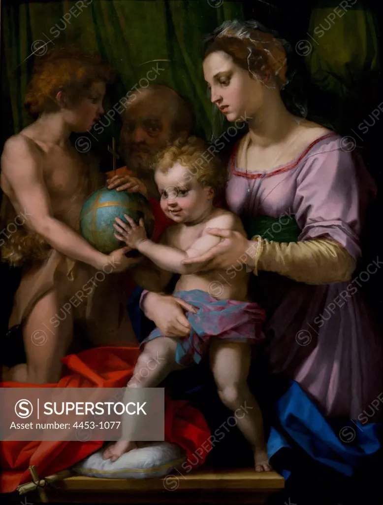 Holy Family with Young Saint John the Baptist by Andrea del Sarto also known as Andrea d'Agnolo (Florence 1486-1530 Florence) ; Oil on wood.
