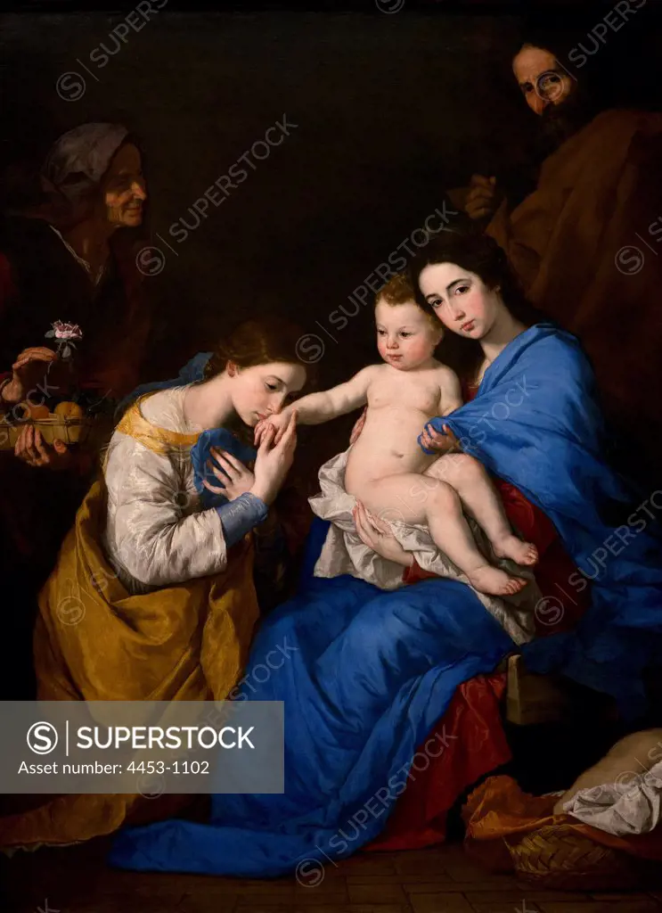 Holy Family with Saints Anne and Catarine of Alexandria by Jusepe de Ribera called Lo Spagnoletto (Xativa 1591-1652 Naples) Oil on canvas.