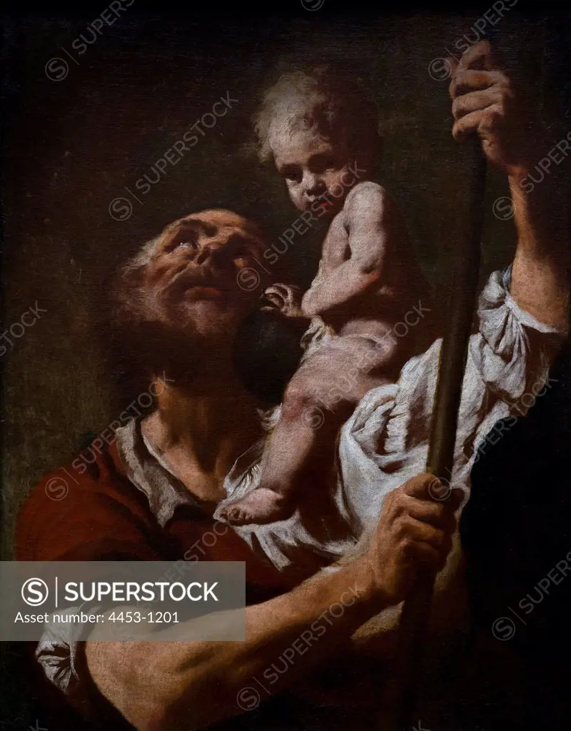 Giovanni Battista Piazzetta; Italian; Venice 1682-1754 Venice; Saint Christopher Carrying the Infant Christ; 1730s; Oil on canvas.