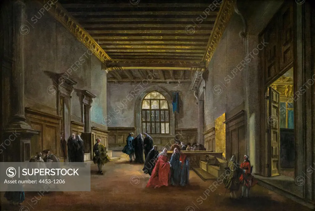 Francesco Guardi; Italian; Venice 1712-1793 Venice; The Antechamber of the Sala del Maggior; Consiglio; ca.1765-68; Oil on canvas.