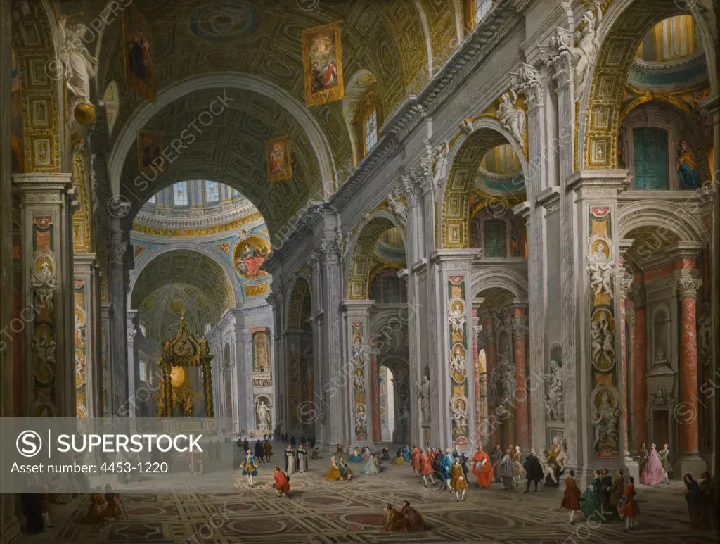 Giovanni Paolo Panini; Italian; Piacenza 1691-1765 Rome; Interior of Saint Peter's; Rome; after 1754; Oil on canvas.