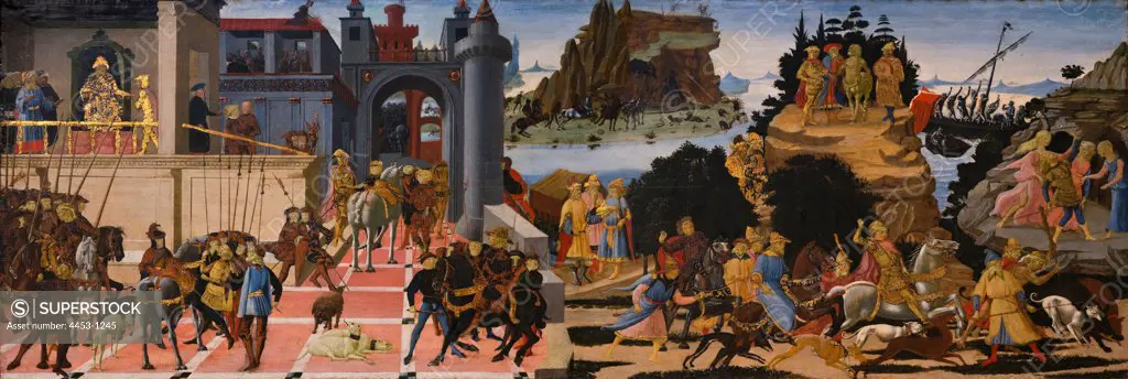Biagio d'Antonio; Italian; Florentine; active by 1472-died 1516; and Jacopo del Sellaio; Italian; Florence 1441/42-1493 Florence; Scenes from the Story of the Argonauts; ca 1465; Tempera on wood.