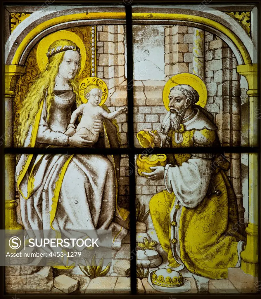The Adoration of the Magi; Colorless glass. artist unknown