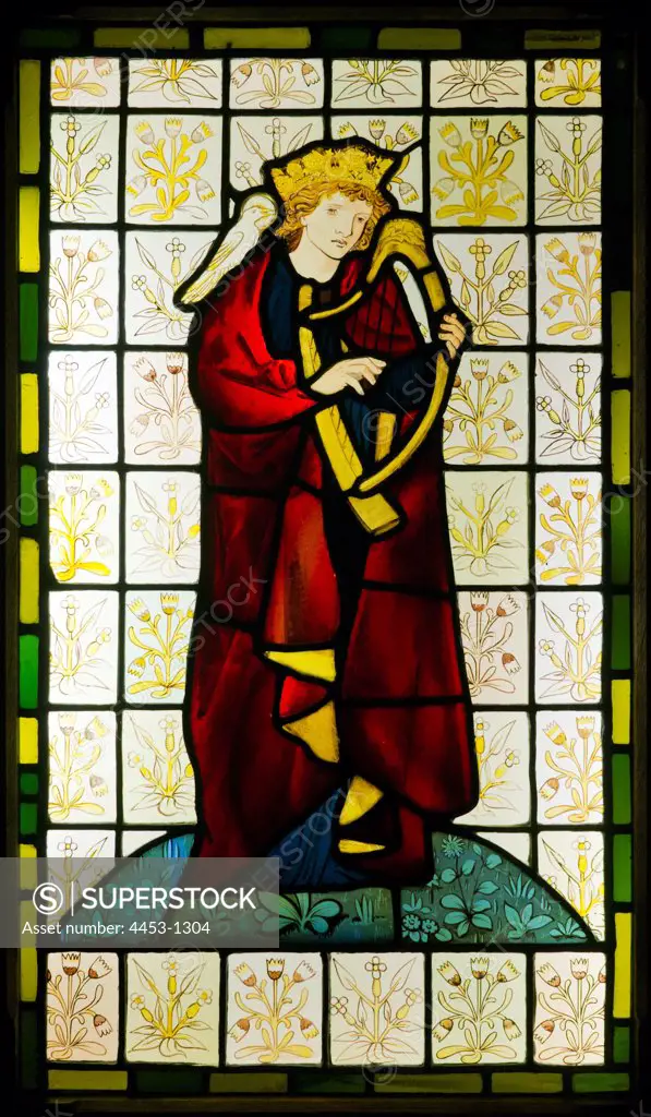King David the Psalmist; Glass (stained; painted and colored; pot metal) Edward Burne-Jones (1833-1898) and William Morris (1834-1896);.
