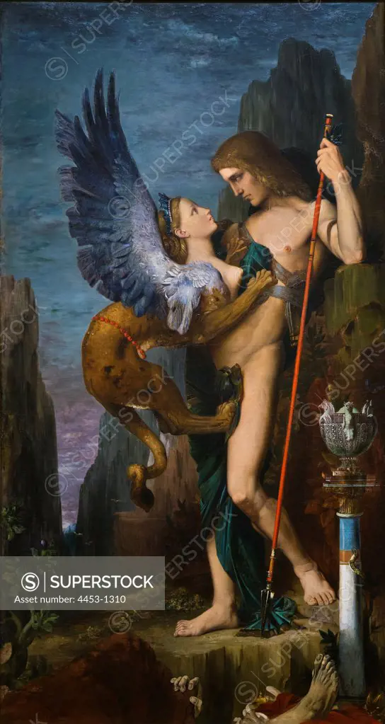 Gustave Moreau; French; 1826-1898; Oedipus and the Sphinx; 1864; Oil on canvas.