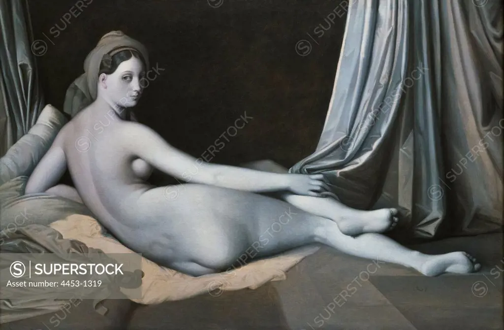 Jean-Auguste-Dominique Ingres; French; 1780-1867; Jean-Auguste-Dominique Ingres and Workshop; French; 1780-1867; Odalisque in Grisaille; Ca. 1824-34; Oil on canvas.