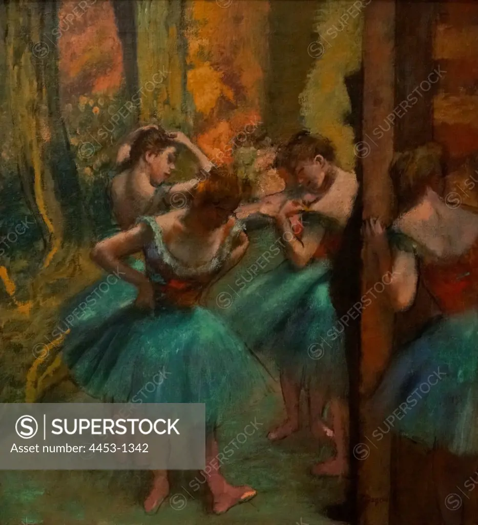 Edgar Degas; French; 1834 -1917;Dancers; Pink and Green; Ca. 1890; Oil on canvas.
