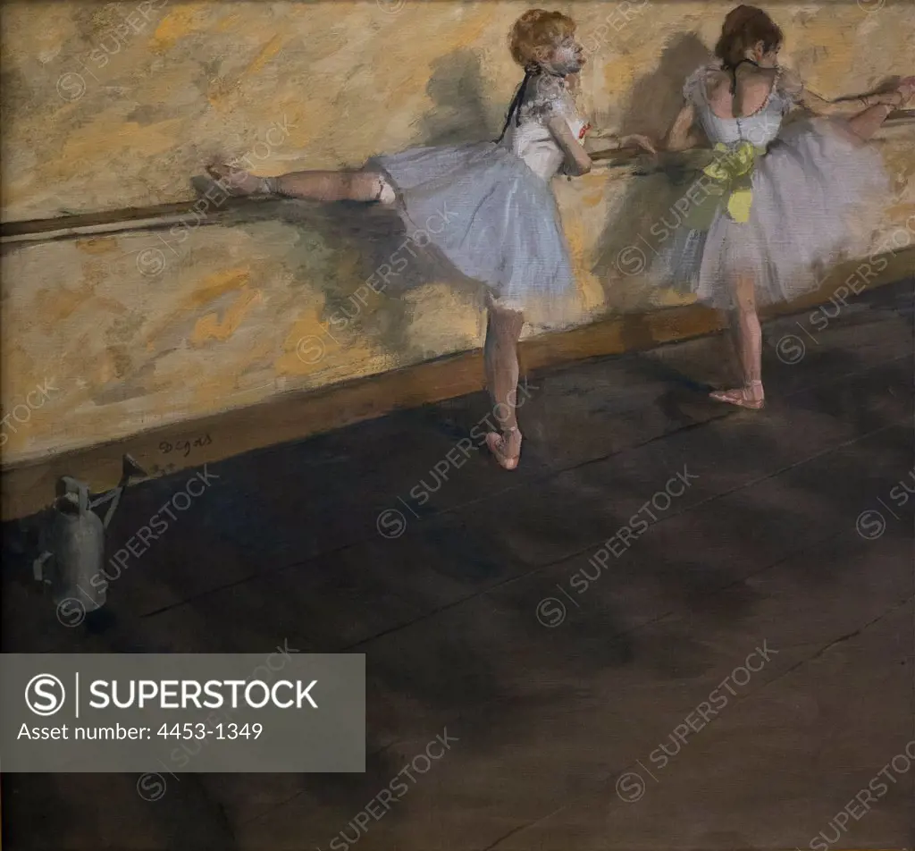 Edgar Degas; French; 1834-1917; Dancers Practicing at the Barre; 1877; Mixed media on canvas.