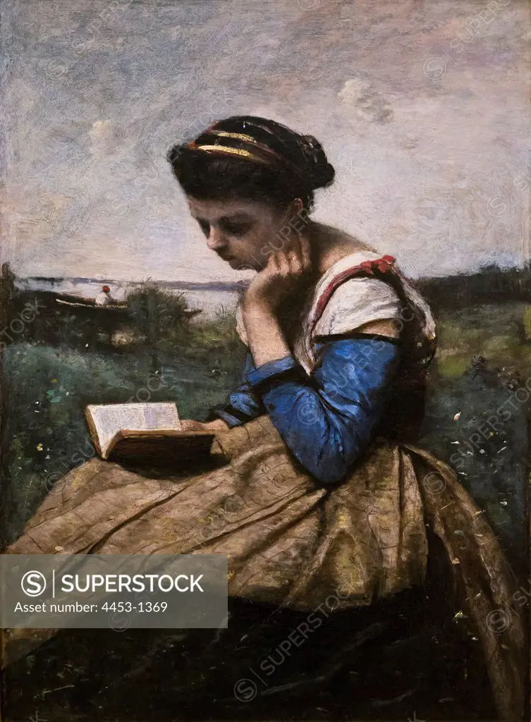 Camille Corot; French; 1796-1875; A Woman Reading; 1869 nad 1870; Oil on canvas.
