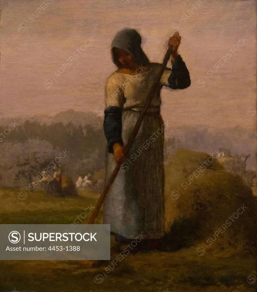 Jean-Francois Millet; French; 1814-1875; Woman with a Rake; probably 1856-57; Oil on canvas.