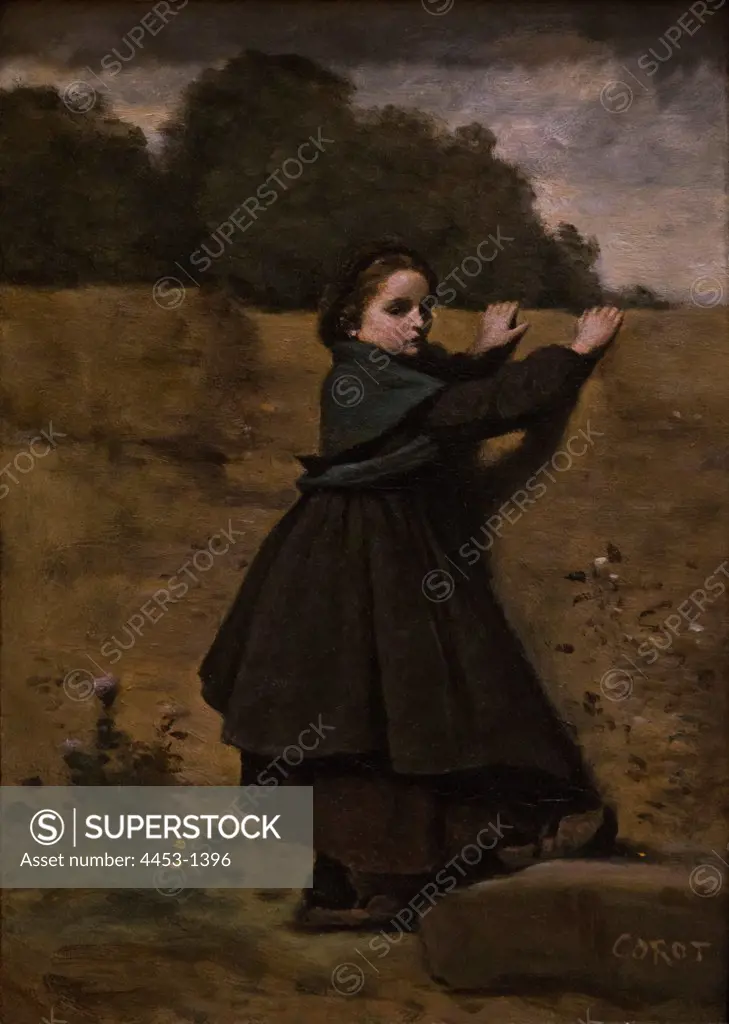 Camille Corot; French; Paris 1796-1875 Paris; The Curious Little Girl; 1860-64; Oil on wood.