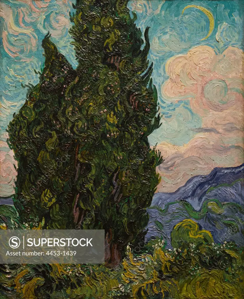 Vincent van Gogh; Dutch; Zundert 1853-1890 Auvers-sur-Oise; Cypresses; 1889; Oil on canvas.
