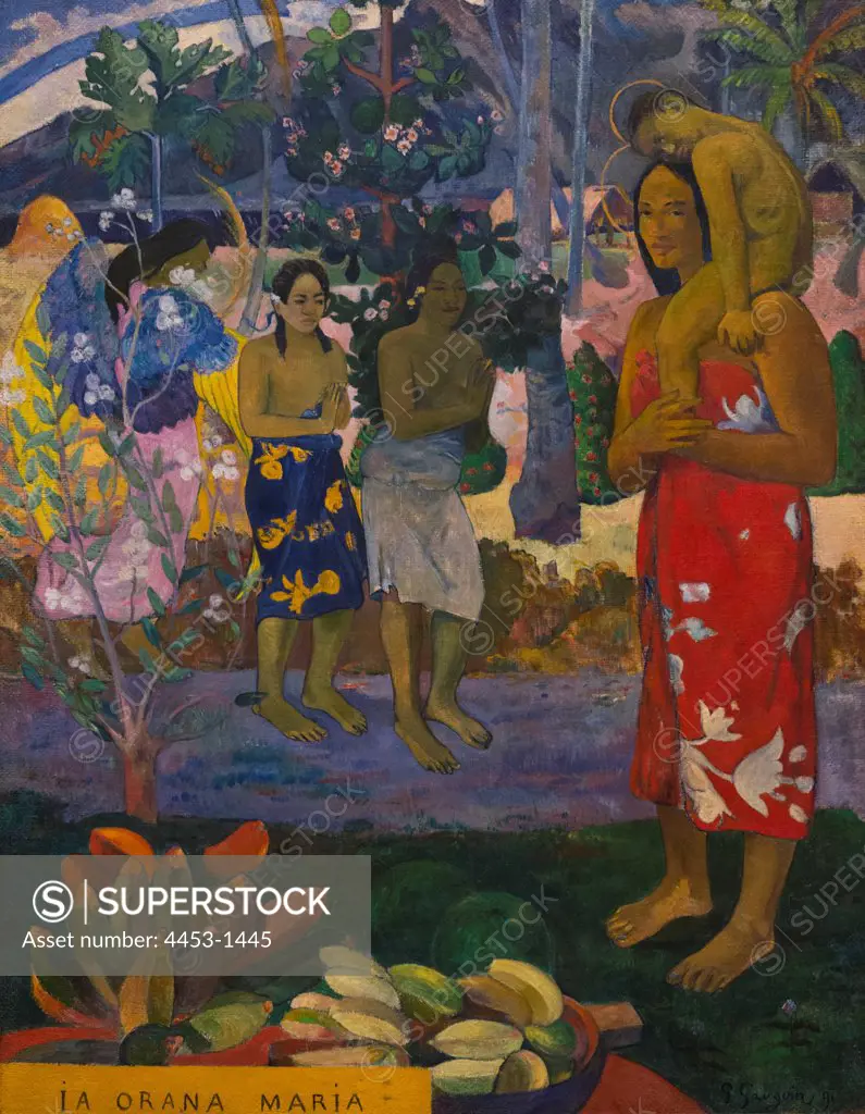 Paul Gauguin; French; Paris 1848-1903 Atuona; Hiva Oa; Marquesas Islands; Ia Orana Maria (Hail Mary); 1891; Oil on canvas.