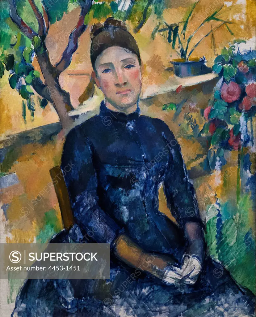 Paul Cezanne; French; 1839-1906; Madame Cezanne (nee Hortense Fiquet; 1850-1922) in the Conservatory; 1891; Oil on canvas.