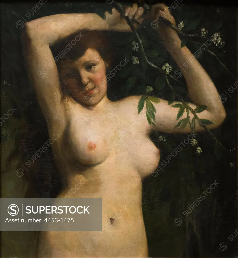Gustave Courbet; French; 1819-1877; Nude with Flowering Branch; 1863; Oil on canvas.