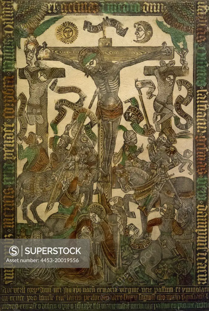 Crucifixion by Master of Aachen Madonna (circa l460 - 1470); Colored metalcut; c. 1460; Museone of Fine Arts; Boston; Massachusetts; USA