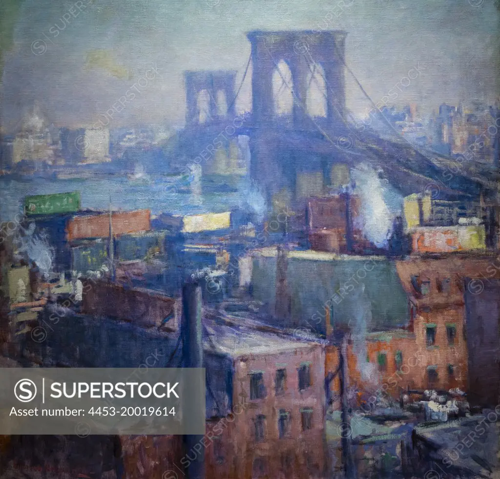 Brooklyn Bridge and East River by Edmund William Greacen (1877 - 1949); Oil on canvas; 1916 
