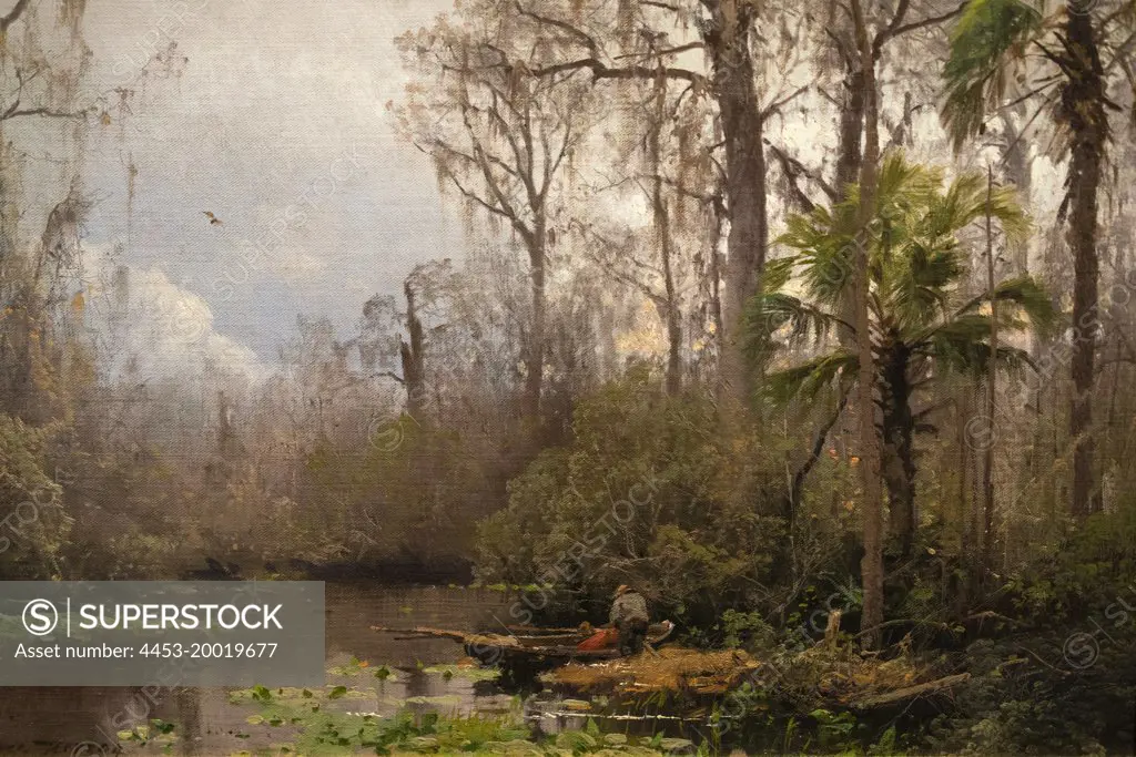 River landscape by Herman Herzog (1832 - 1932); Oil on canvas; Circa 1910 
